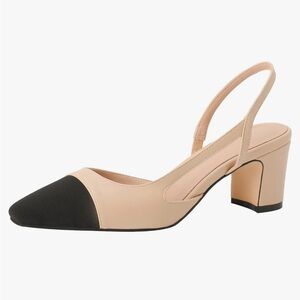 Two-Tone Nude and Black Slingback Block Heel